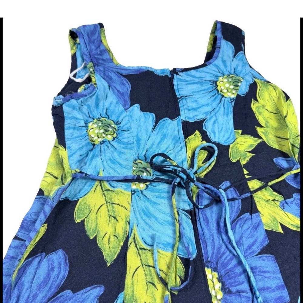 Avenue Womens Blue Green Floral Rayon Maxi Dress Sleeveless Size 14‎ Square Neck